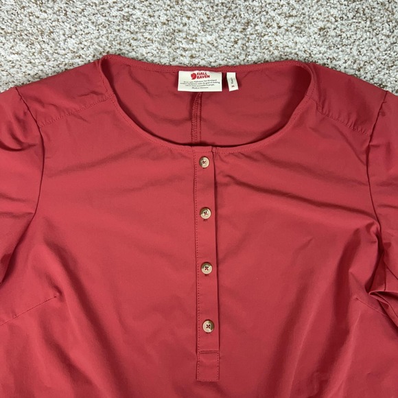 Fjallraven Dress Womens Medium Red Short Sleeve Ovik Lite Outdoor Hiking Travel - Picture 2 of 12